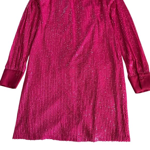 In The Mood For Love Lina Hot Pink Barbie Sequin Ruched Button Up Mini Dress M - Picture 11 of 16